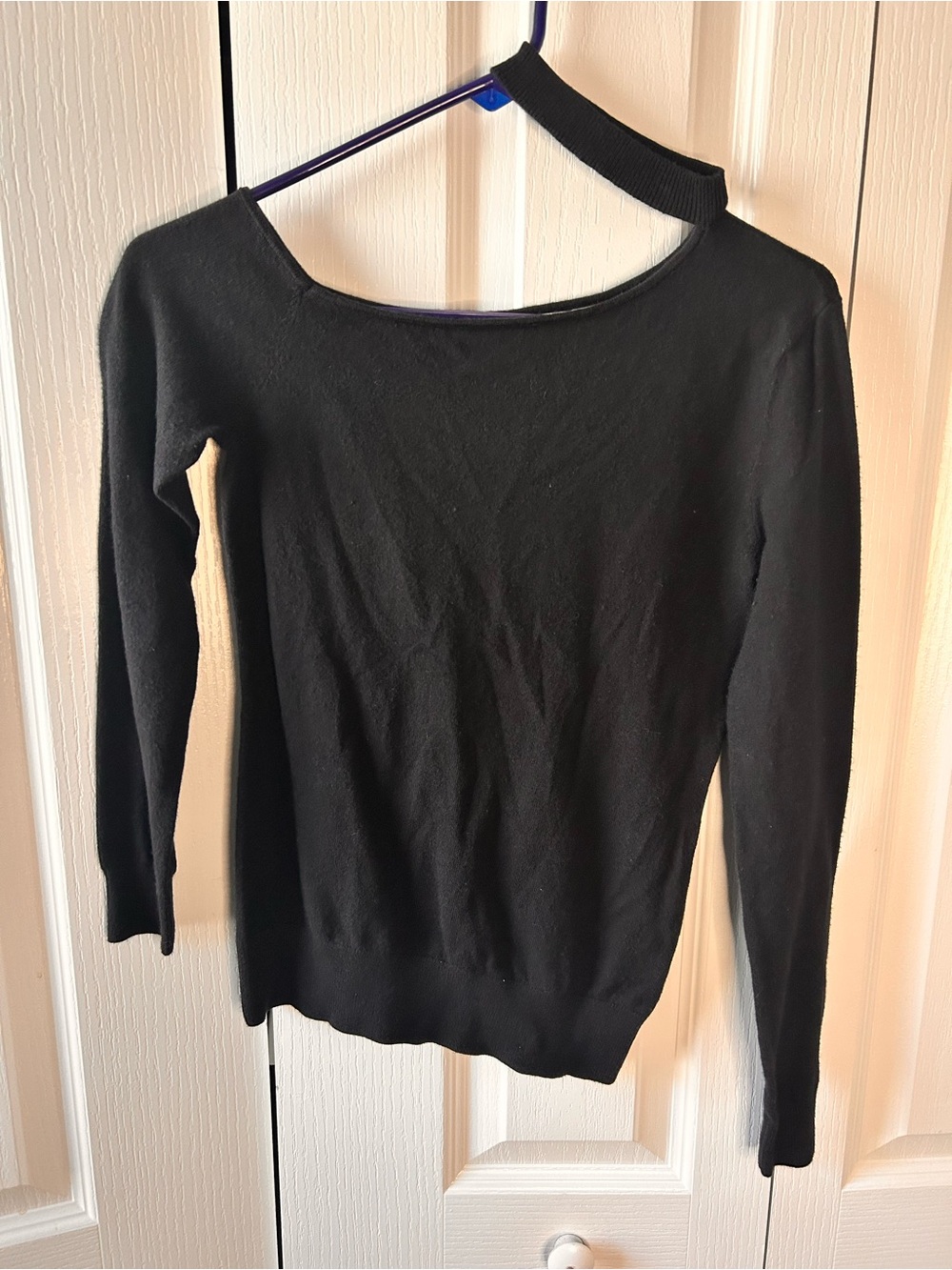 One Grey Day Women’s XS‎ Black One-Shoulder Knit Silk Blend Sweater Minimalist